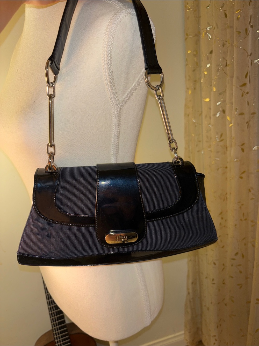 Stuart Weitzman Black Shoulder Bag with Patent Trim